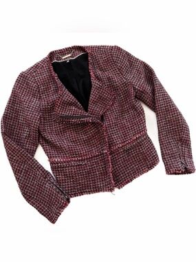 White House Black Market Blazer Jacket Womens 6 Black Red Tweed Metallic